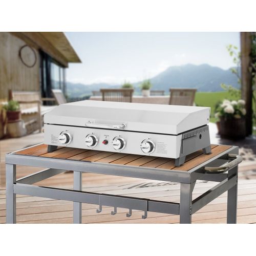 Plancha à Gaz En Inox Avec 4 Bruleurs Et Couvercle "fasto" - 10 Kw - Gris