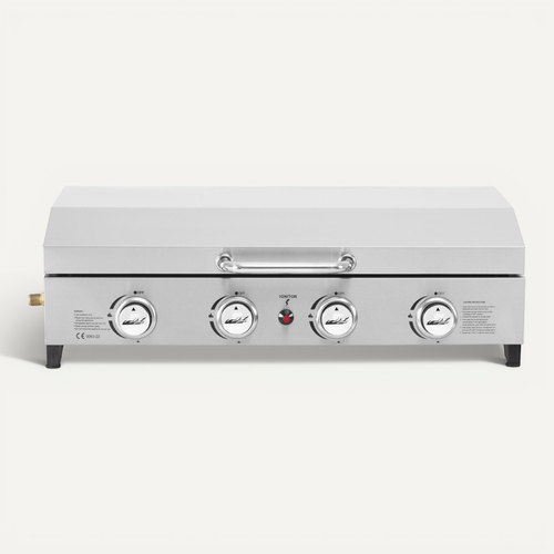 Plancha à Gaz En Inox Avec 4 Bruleurs Et Couvercle "fasto" - 10 Kw - Gris
