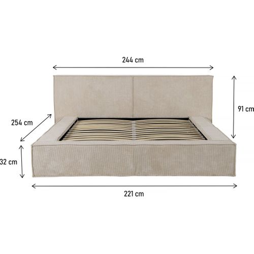 Lit Coffre En Velours Côtelé "courchevel" - 180 X 200 Cm - Beige