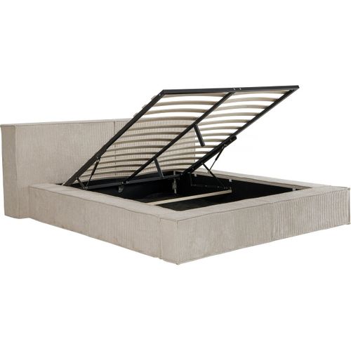 Lit Coffre En Velours Côtelé "courchevel" - 180 X 200 Cm - Beige