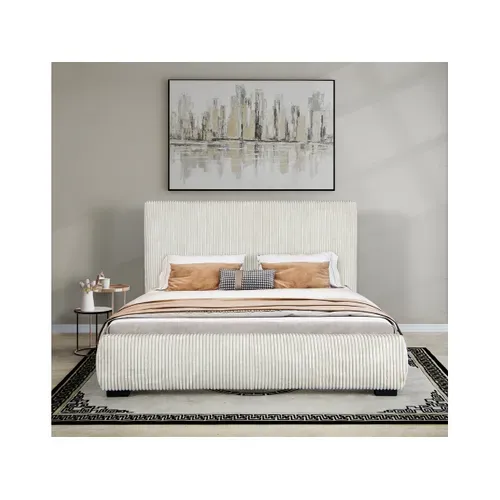 Lit Double En Velours Côtelé "montana" - 180 X 200 Cm - Beige