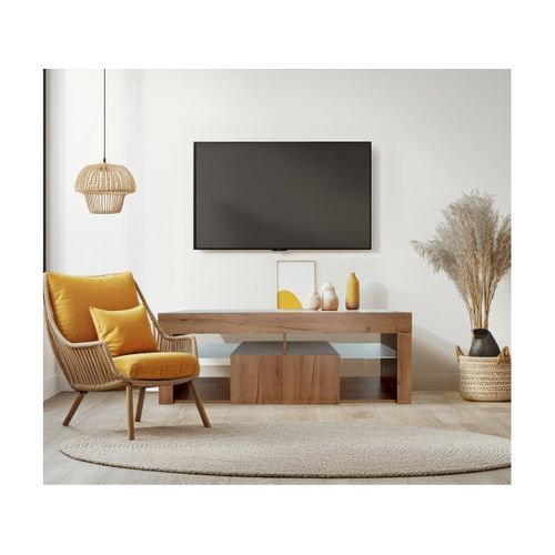 Meuble TV Design Bois "hugo" - 140 X 40 X 50 Cm - Marron