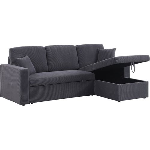 Canapé D'angle Convertible En Velours Côtelé "alain" - 3 Places - Gris