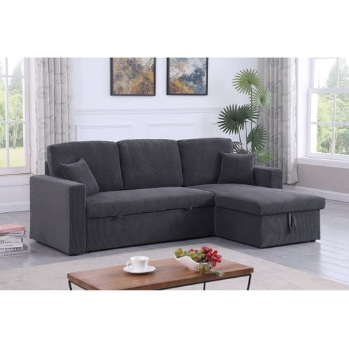 Canapé D'angle Convertible En Velours Côtelé "alain" - 3 Places - Gris