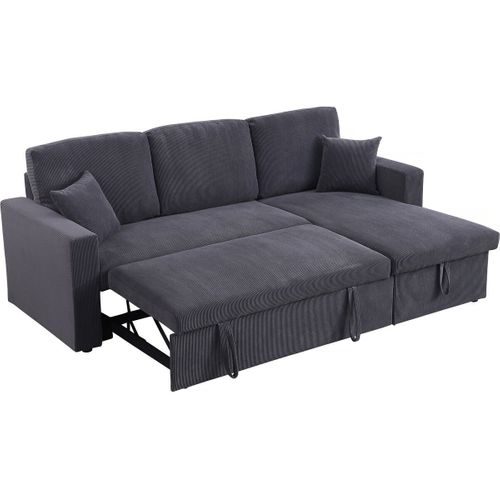 Canapé D'angle Convertible En Velours Côtelé "alain" - 3 Places - Gris