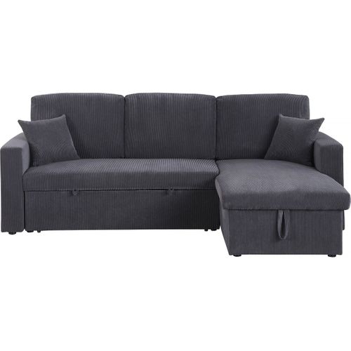 Canapé D'angle Convertible En Velours Côtelé "alain" - 3 Places - Gris