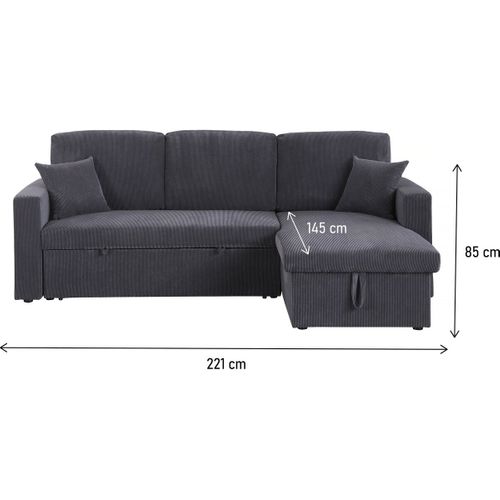 Canapé D'angle Convertible En Velours Côtelé "alain" - 3 Places - Gris