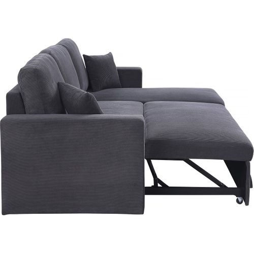 Canapé D'angle Convertible En Velours Côtelé "alain" - 3 Places - Gris