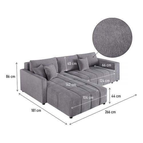 Canapé D'angle Convertible Tissu Bubble 3 Places - "trocadero" - Gris