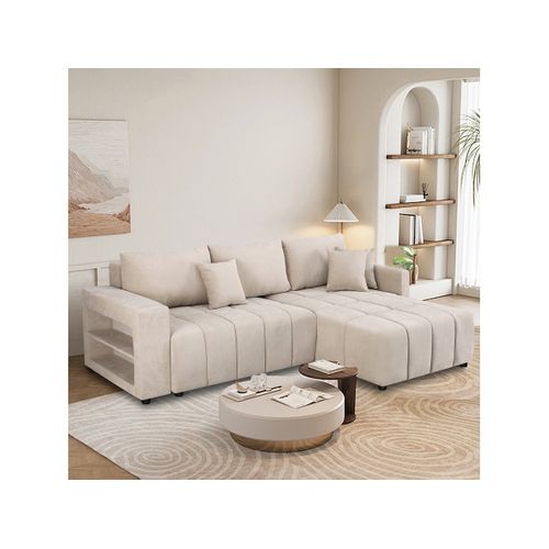 Canapé D'angle Convertible Tissu Bubble 3 Places - "trocadero" - Beige