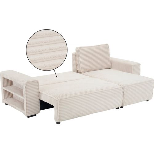 Canapé D'angle En Velours Côtelé "opera" - 3 Places - Beige