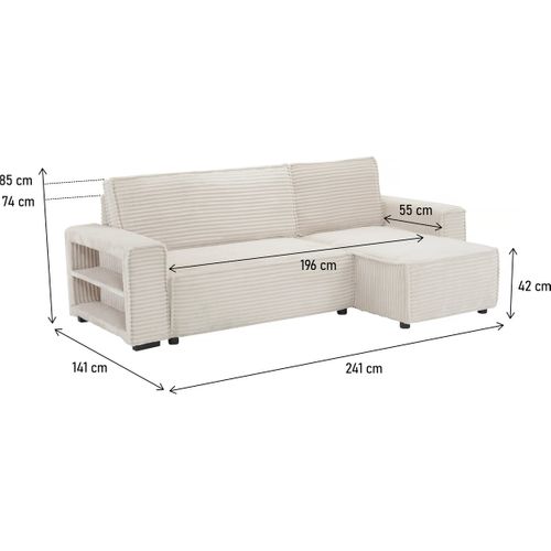 Canapé D'angle En Velours Côtelé "opera" - 3 Places - Beige