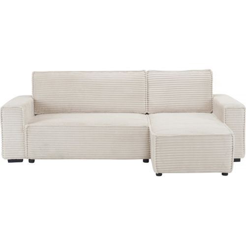 Canapé D'angle En Velours Côtelé "opera" - 3 Places - Beige