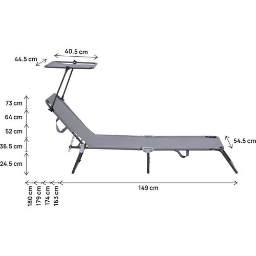 Bain De Soleil Pliable "lazy" - Avec Pare Soleil - Gris