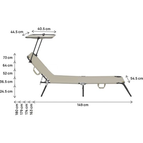 Lot De 2 Bains De Soleil Pliable "lazy" - Avec Pare Soleil - Taupe