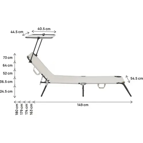Lot De 2 Bain De Soleil Pliable "lazy" - Avec Pare Soleil - Beige