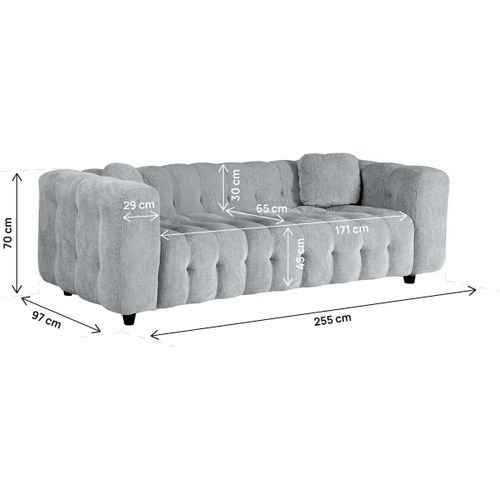 Canapé Droit En Tissu Bubble Chenille "vendome" - 3 Places - Gris
