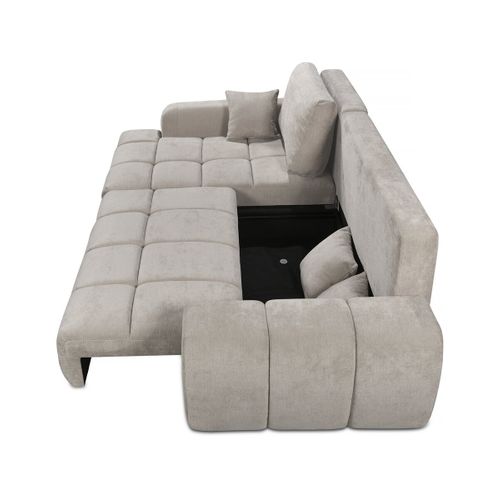 Canapé D'angle Gauche Convertible En Tissu Chenille "verneuil" - 3 Places - Beige