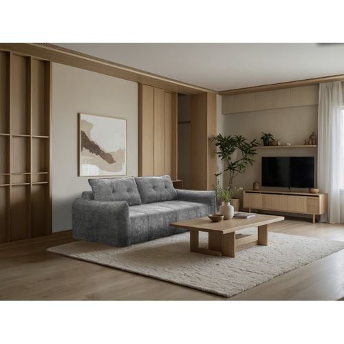Canapé Droit Compressé En Tissu Texturé "silvano" - 3 Places - Gris