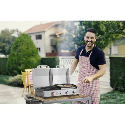 Plancha Barbecue à Gaz Avec Grille Et Plancha "flamo" - 3 Bruleurs - Gris