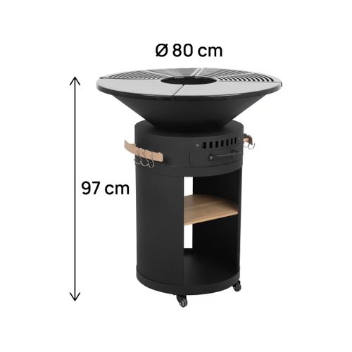 Barbecue Plancha Brasero à Charbon Et Bois "cesar Premium" - D. 81 Cm - Noir