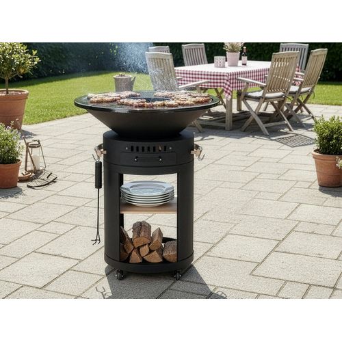 Barbecue Plancha Brasero à Charbon Et Bois "cesar Premium" - D. 81 Cm - Noir