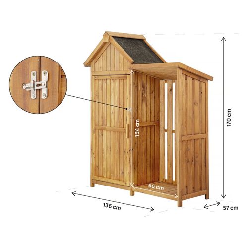 Armoire De Jardin En Bois Avec Range-bûches "noé" - 136 X 57 X 170 Cm - Marron