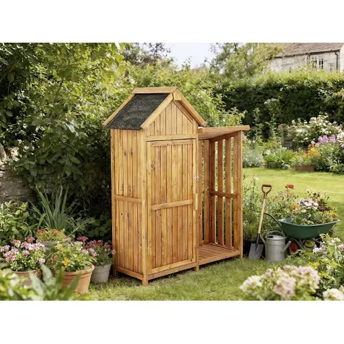 Armoire De Jardin En Bois Avec Range-bûches "noé" - 136 X 57 X 170 Cm - Marron