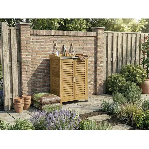 Armoire De Jardin En Bois Avec Roulettes "alexia" - 66 X 41 X 101 Cm - Marron