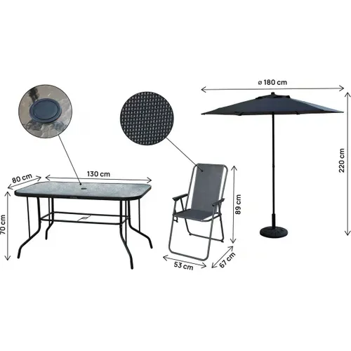 Table Et Chaises De Jardin Avec Parasol En Métal "convivia" - 6 Places - Gris Anthracite