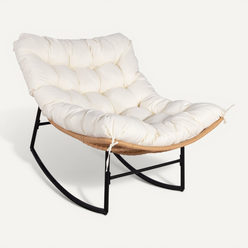 Fauteuil à Bascule Papasan Avec Coussin Intérieur/extérieur "papaya" - Beige