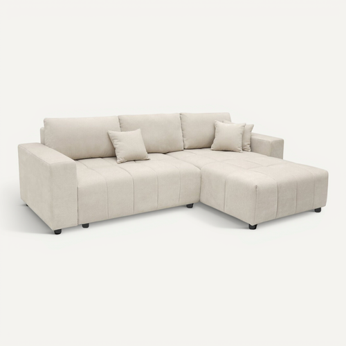 Canapé D'angle Convertible Style Bubble Tissu Chenille "george" 4 Places - Beige