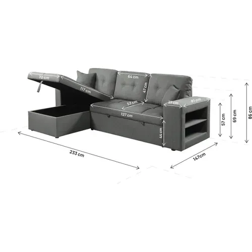 Canapé D'angle Convertible/réversible Tissu Style Bubble "axel" - 3 Places - Gris