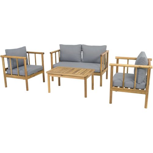 Salon De Jardin En Bois Avec Coussins Inclus "milano" - 4 Places - Gris