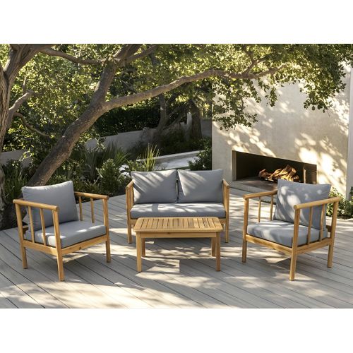 Salon De Jardin En Bois Avec Coussins Inclus "milano" - 4 Places - Gris