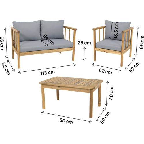 Salon De Jardin En Bois Avec Coussins Inclus "milano" - 4 Places - Gris