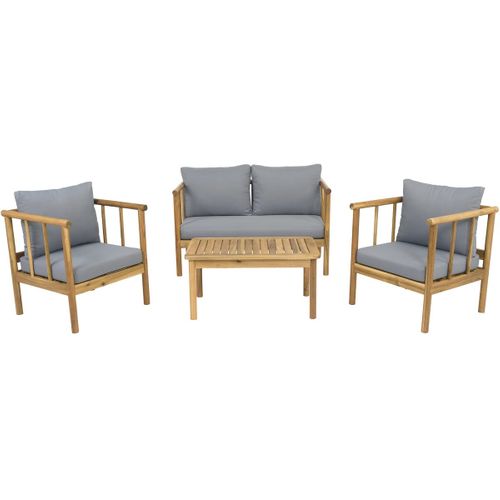 Salon De Jardin En Bois Avec Coussins Inclus "milano" - 4 Places - Gris