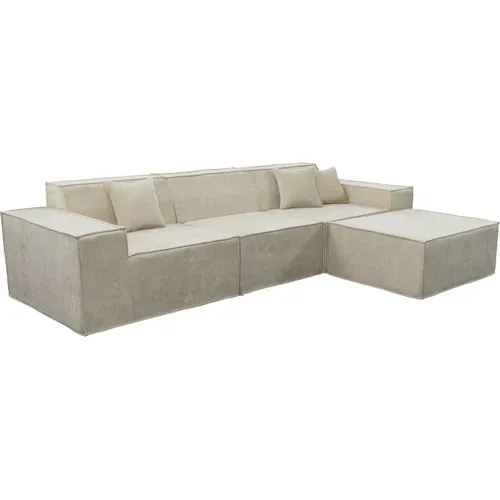 Canapé Compressé Avec Ottoman En Tissu Texturé "lusso" - 4 Places - Beige