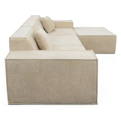 Canapé Compressé Avec Ottoman En Tissu Texturé "lusso" - 4 Places - Beige