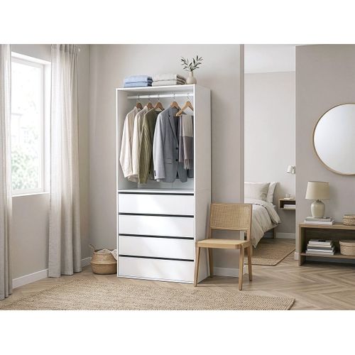 Armoire Avec 4 Tiroirs Et 1 Penderie "opéra" - 80 X 45 X 180 Cm - Blanc