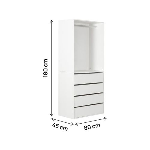 Armoire Avec 4 Tiroirs Et 1 Penderie "opéra" - 80 X 45 X 180 Cm - Blanc