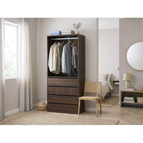 Armoire Avec 4 Tiroirs Et 1 Penderie "opéra" - 80 X 45 X 180 Cm - Marron