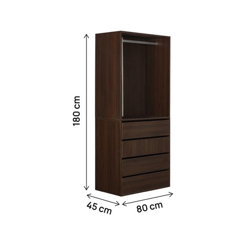 Armoire Avec 4 Tiroirs Et 1 Penderie "opéra" - 80 X 45 X 180 Cm - Marron