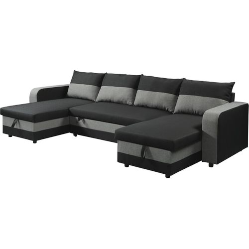 Canapé Panoramique Convertible 4 Places "Victor" Tissu Noir - Couchage 113x264 cm