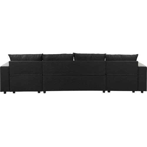Canapé Panoramique Convertible 4 Places "Victor" Tissu Noir - Couchage 113x264 cm