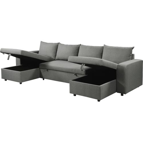 Canapé Panoramique Convertible 4 Places "Victor" Gris - Couchage 113x264 cm