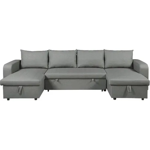 Canapé Panoramique Convertible 4 Places "Victor" Gris - Couchage 113x264 cm