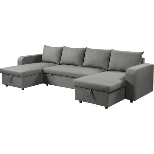 Canapé Panoramique Convertible 4 Places "Victor" Gris - Couchage 113x264 cm