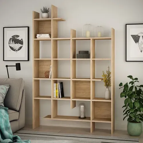 Bibliothèque En Bois "manco" - 122 X 25 X 188 Cm - Chêne