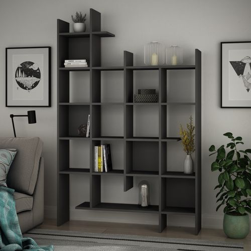 Bibliothèque En Bois "manco" - 122 X 25 X 188 Cm - Anthracite
